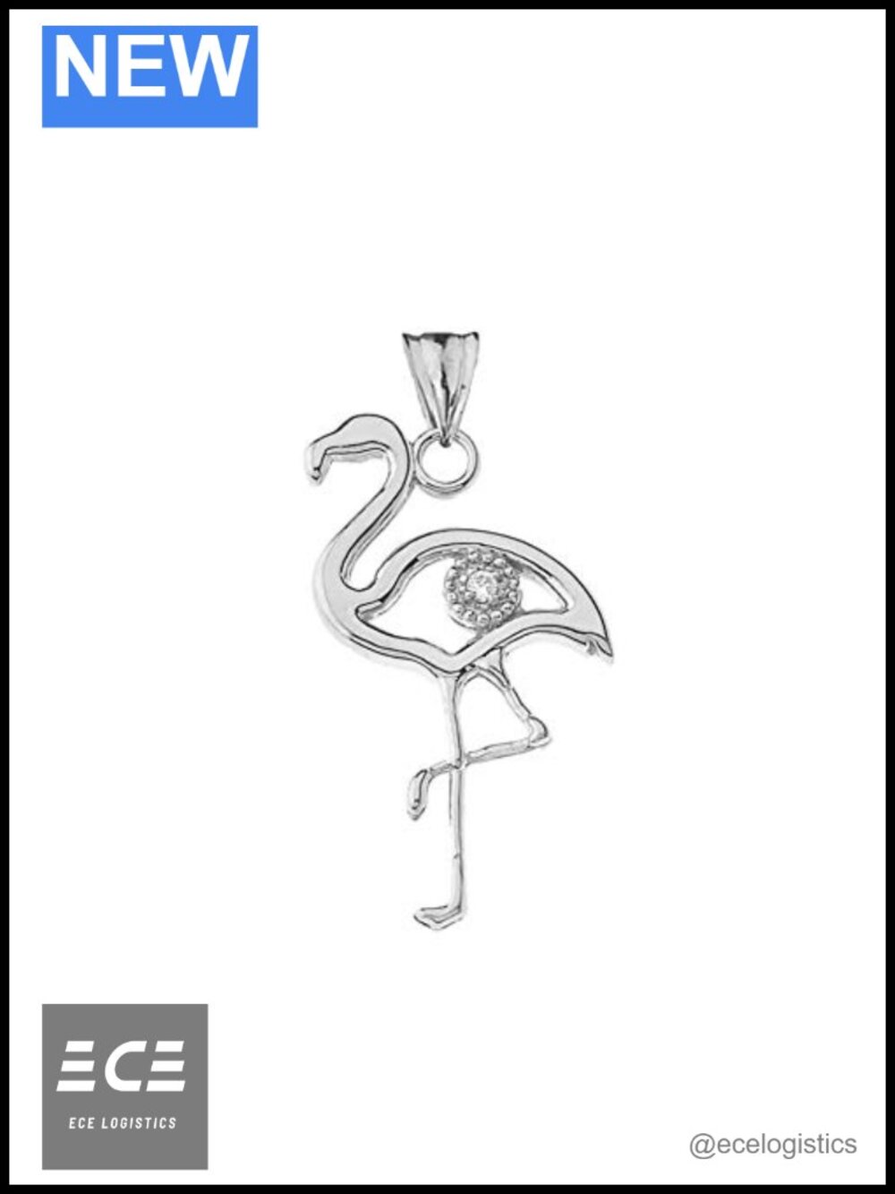 Sterling Silver Diamond Flamingo Outline Charm Pendant